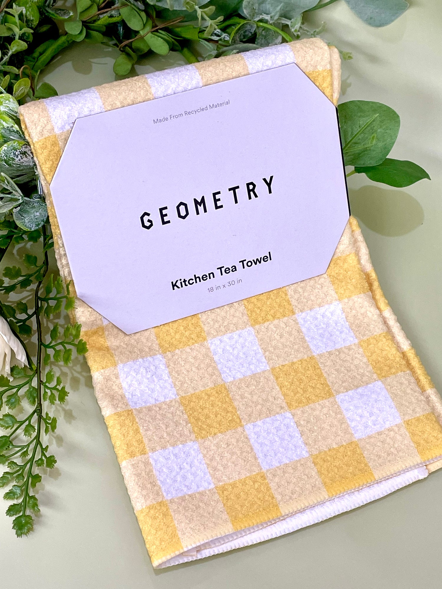 Lemon Gingham Geometry Tea Towel