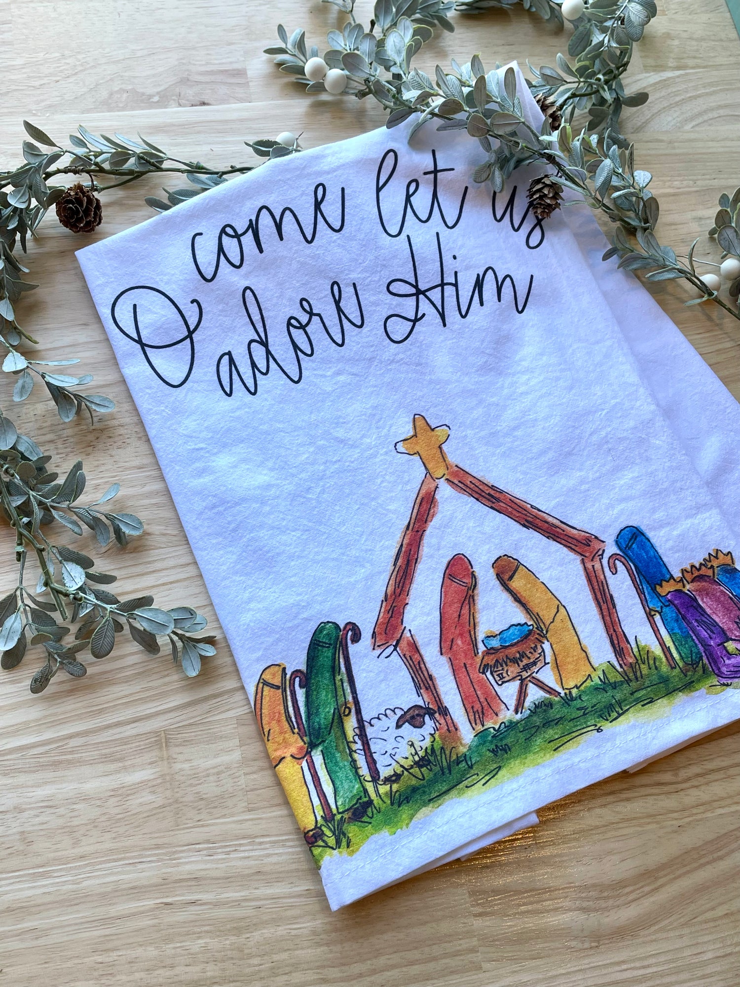 Tea Towel Nativity Adore Him