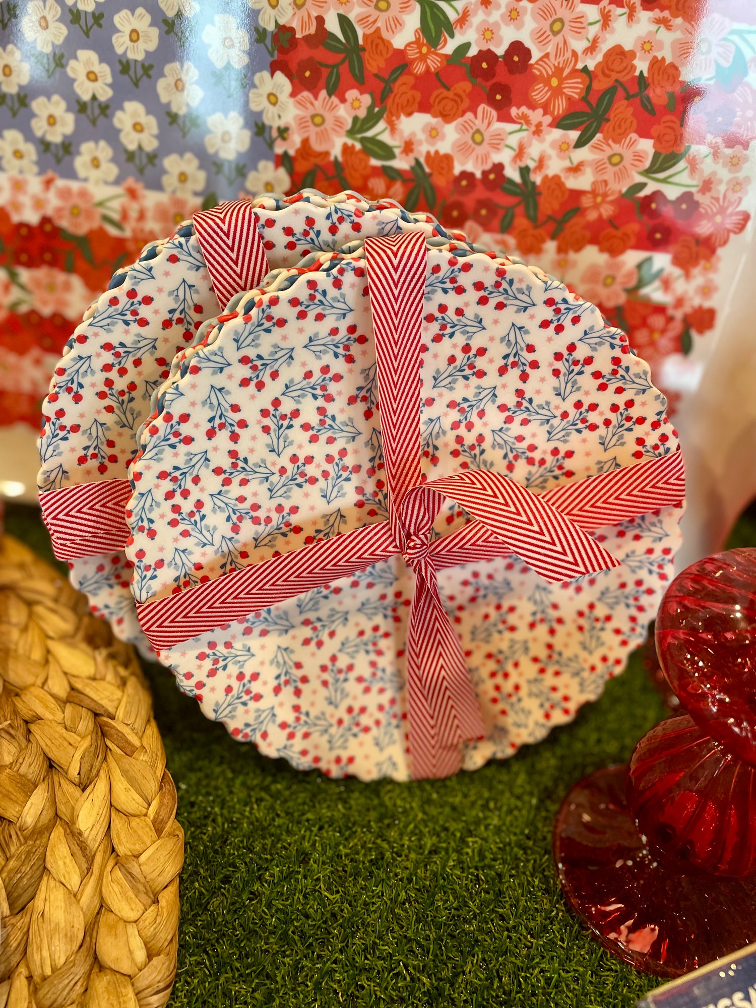 Floral Bamboo Plate Set