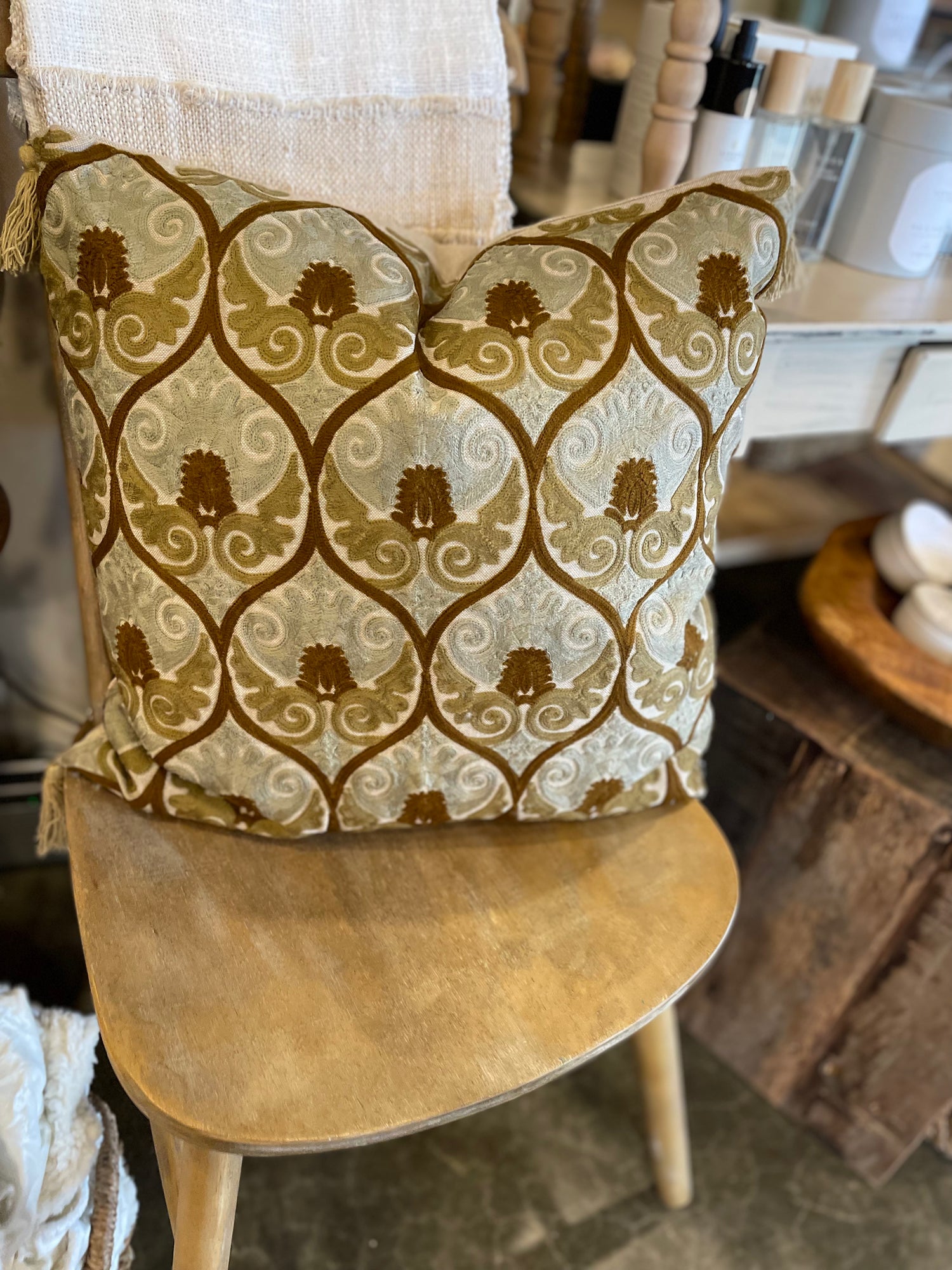 Crest Embroidered Pillow