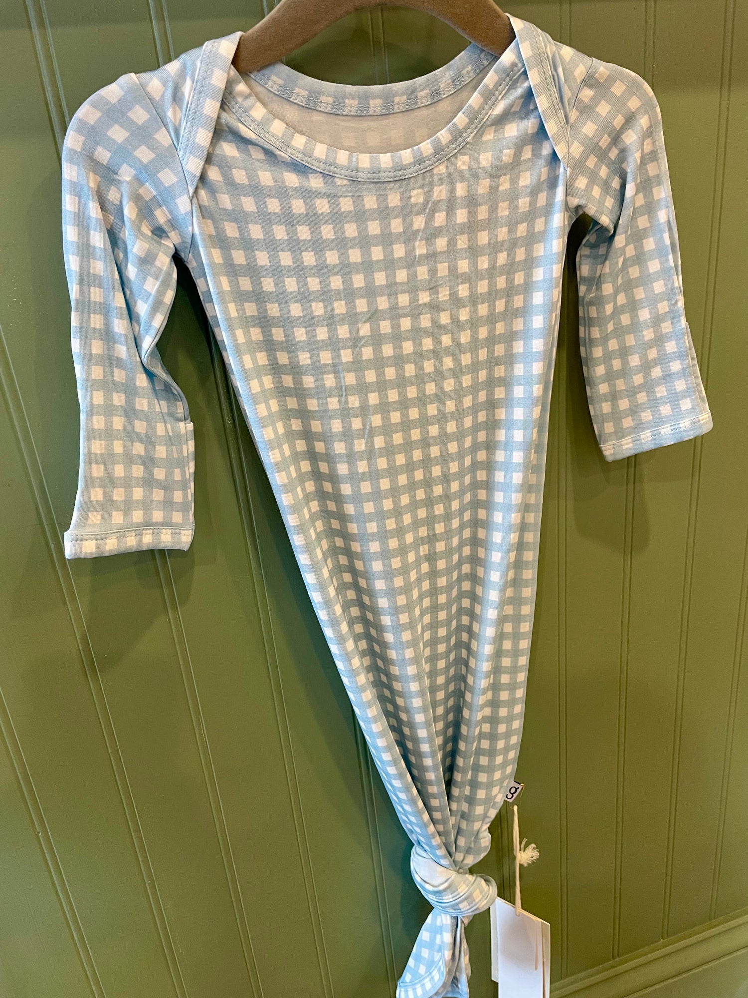 Gingham in Cottage Blue Newborn Knotted Gown