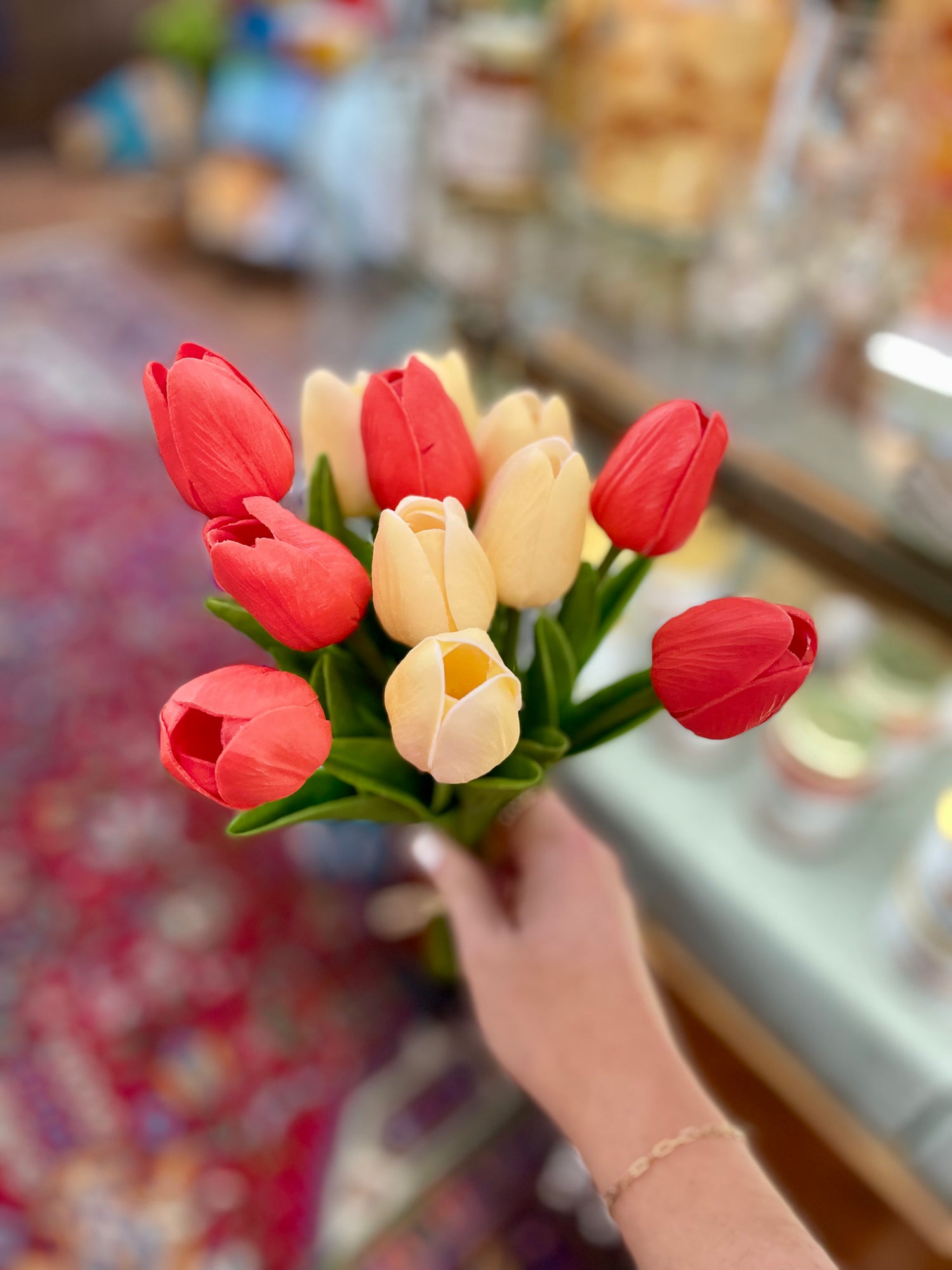 Coral and Peach Real Touch Tulips