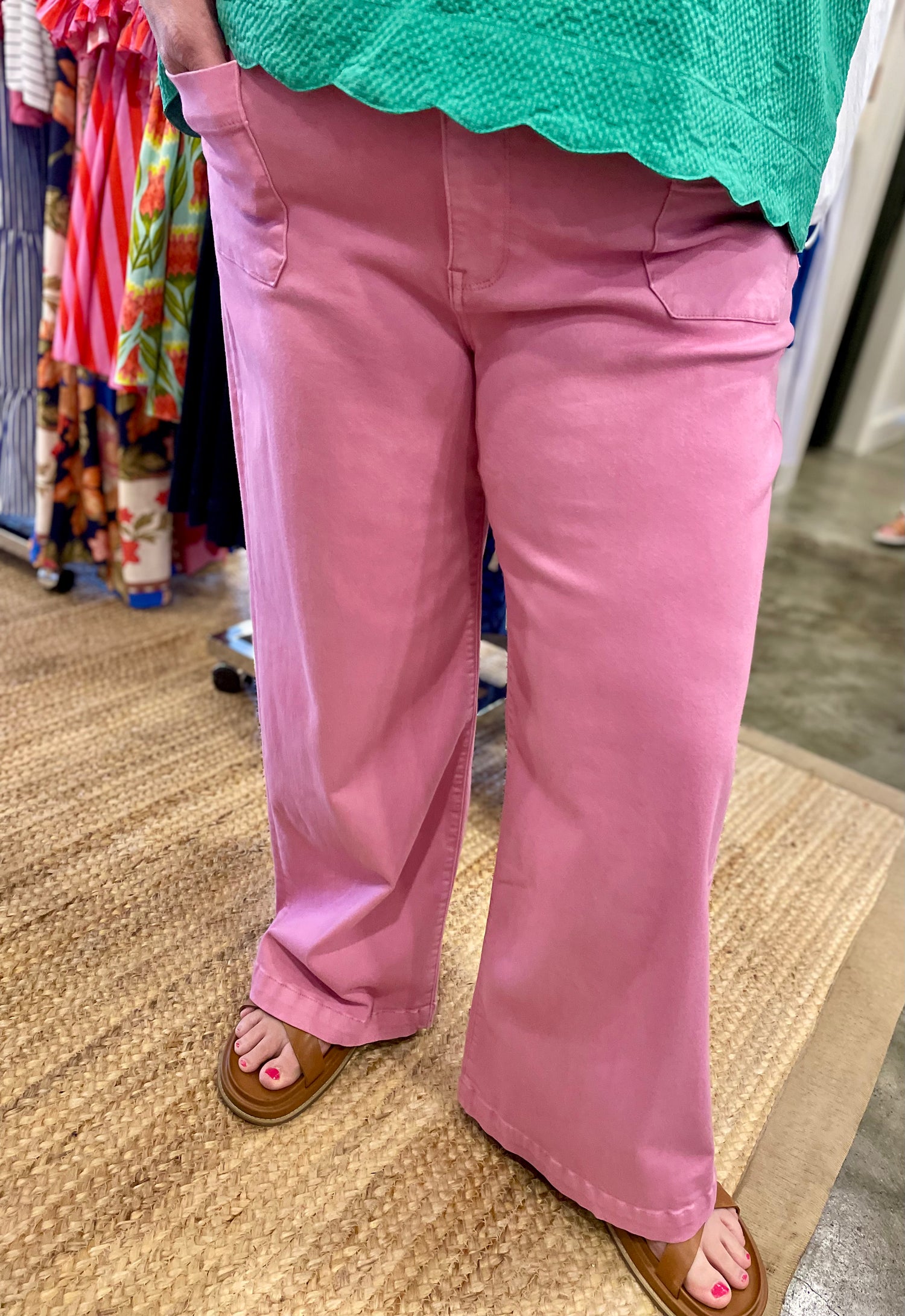 KUT Meg High Rise Patched + Pink Jeans
