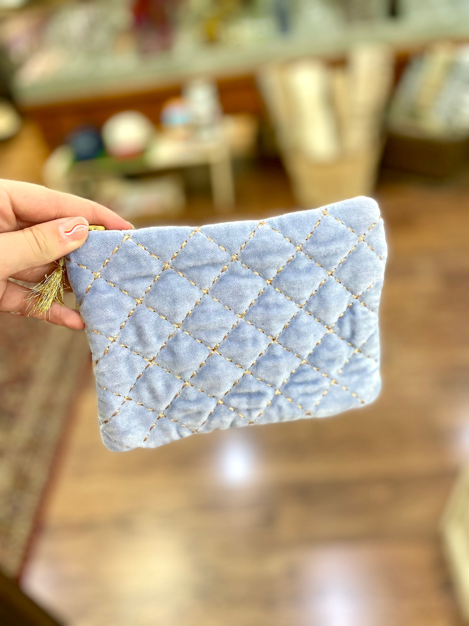 Quilted Cotton Velvet Zip Pouch