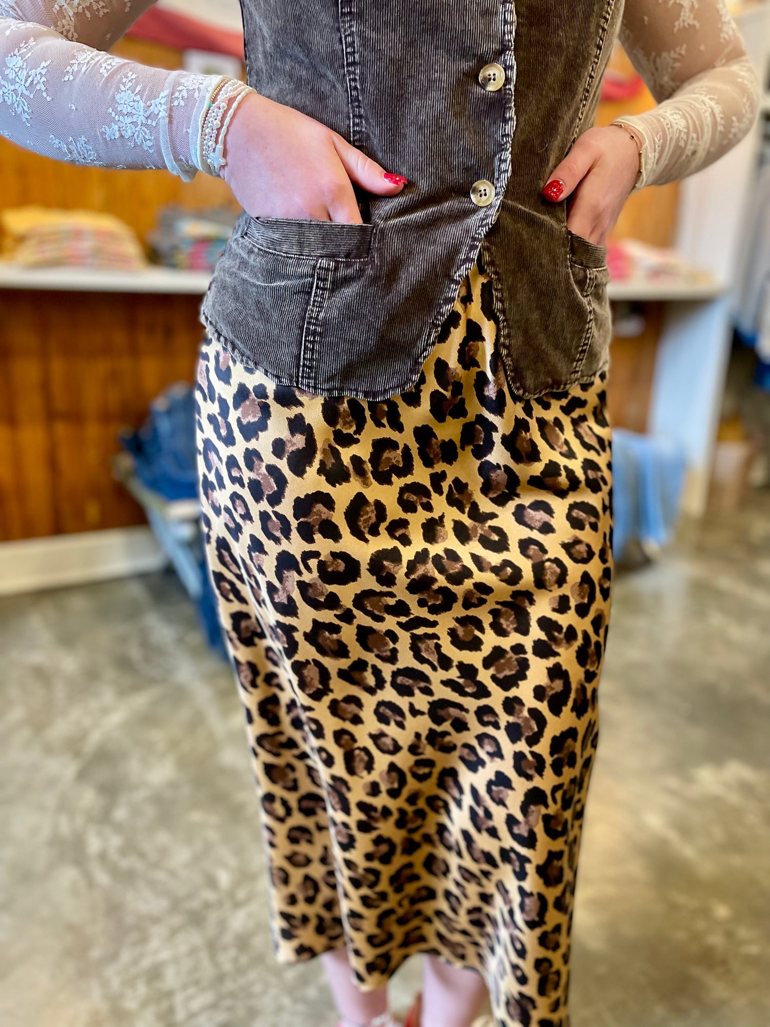 Leopard Satin Skirt