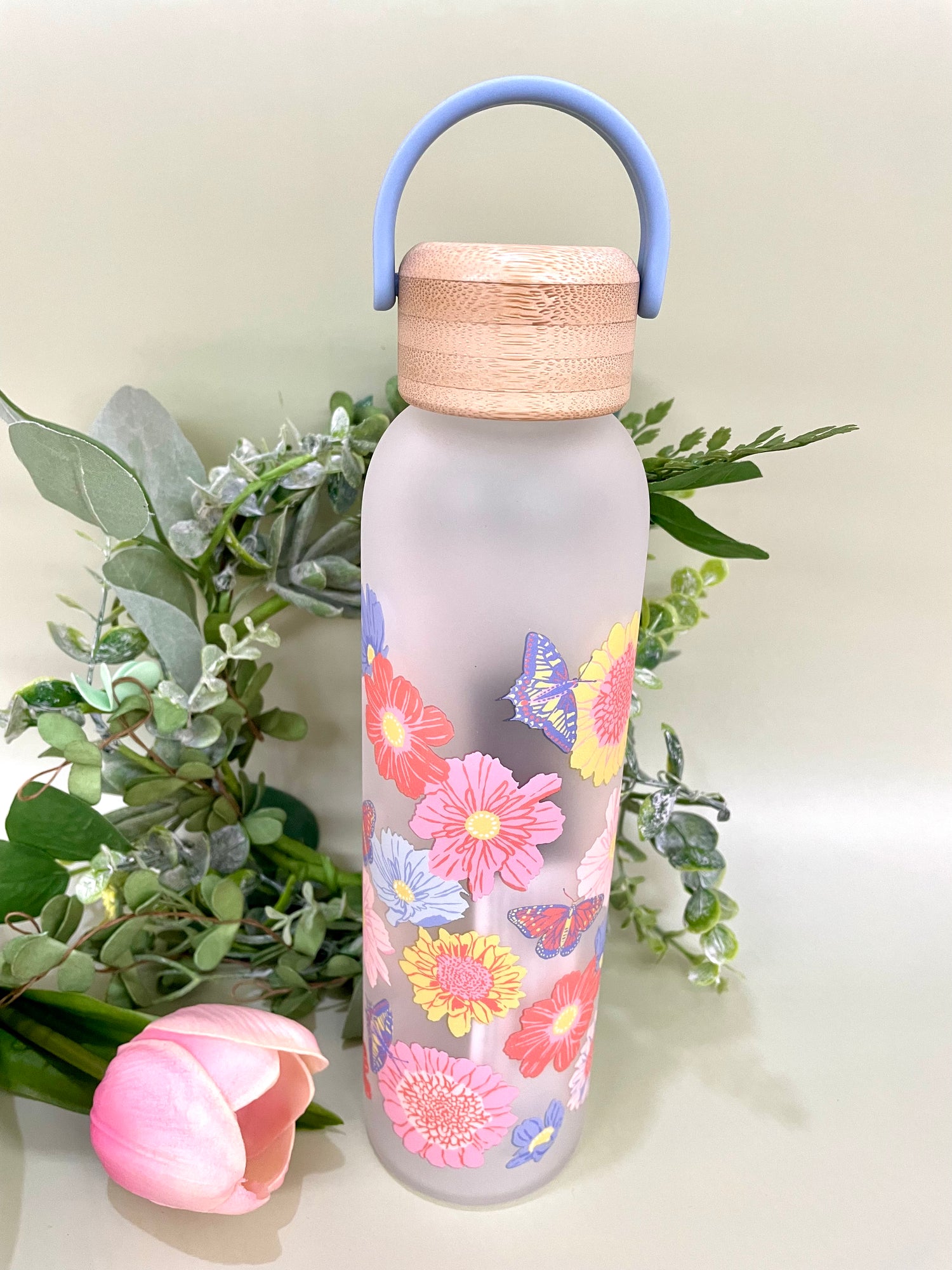 Butterfly Blossoms - Bamboo Lid Water Bottle