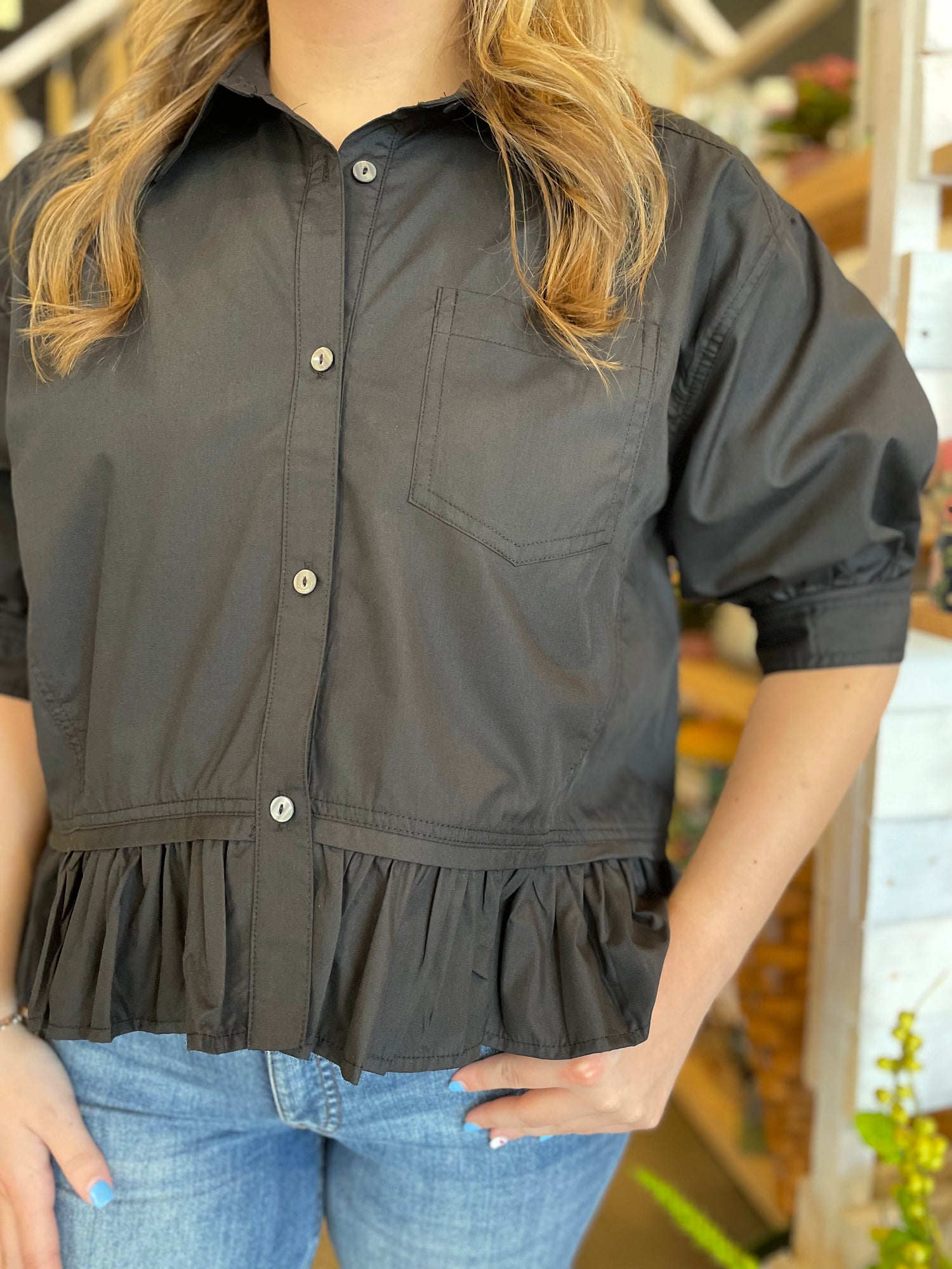 Ruffle Button Top