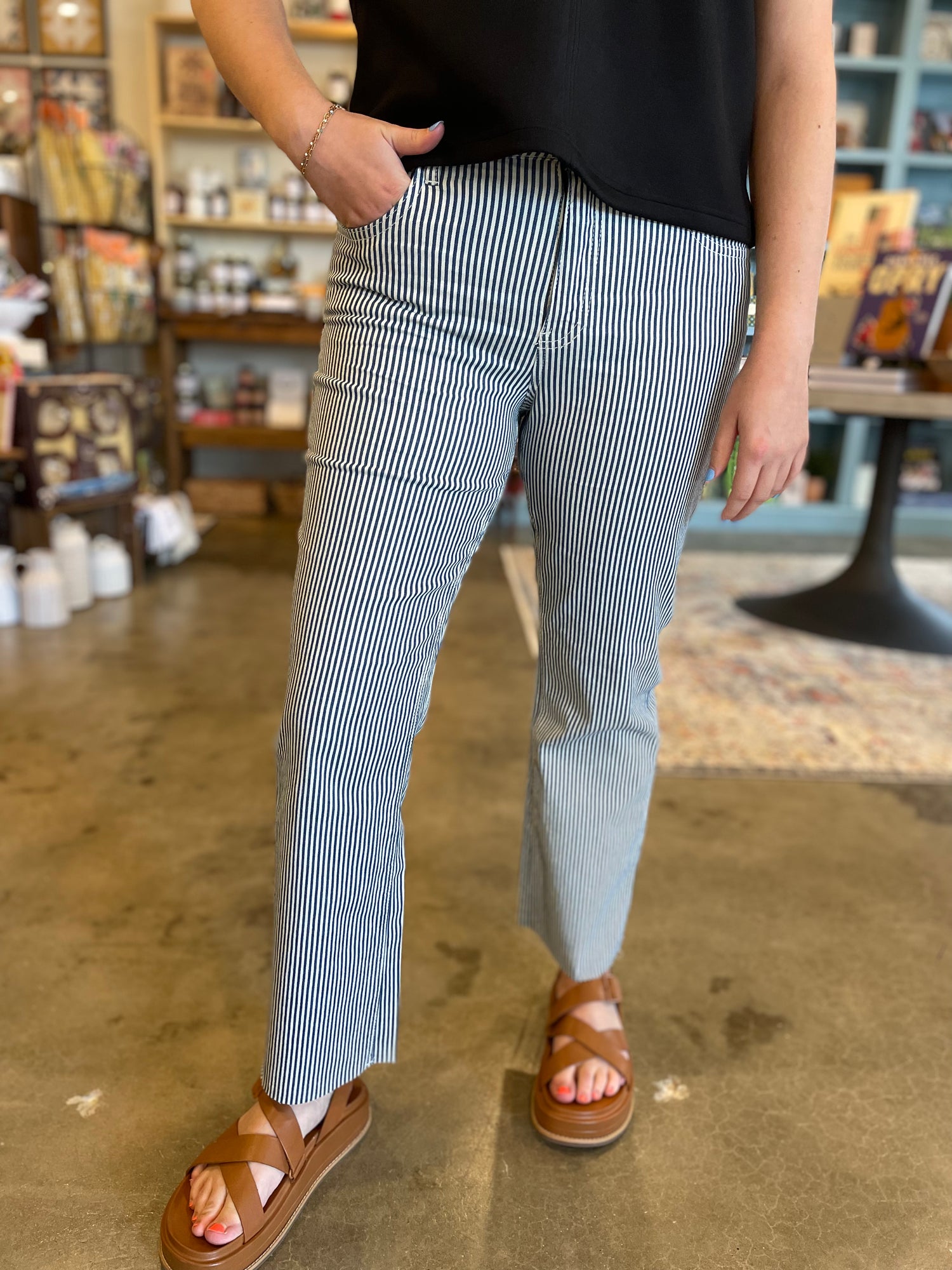 KUT Kelsey High Striped Ankle Flare Jeans
