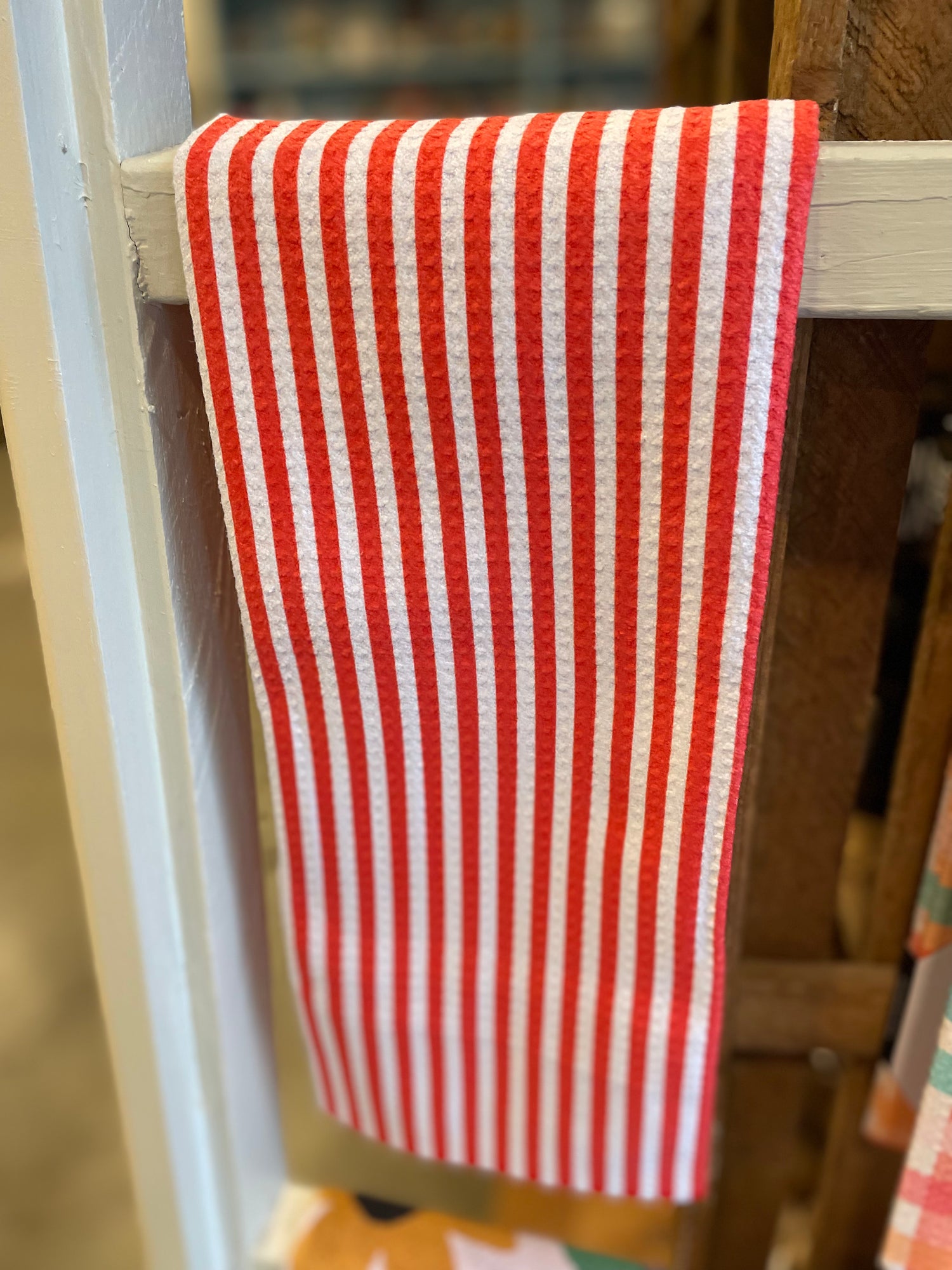 Summer Stripe Red Geometry Tea Towel