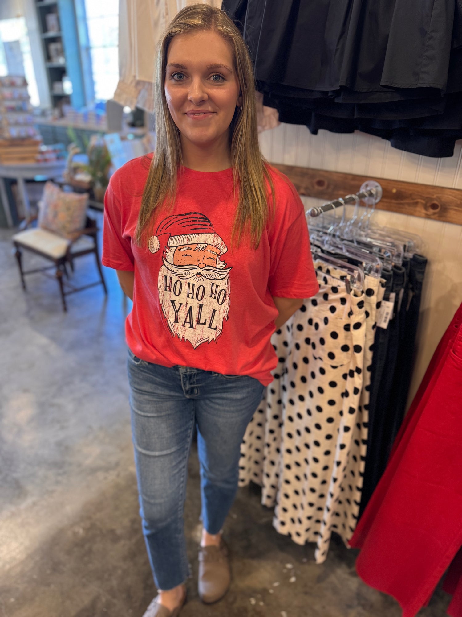 HoHoHo Y'all T Shirt Red Vintage Santa