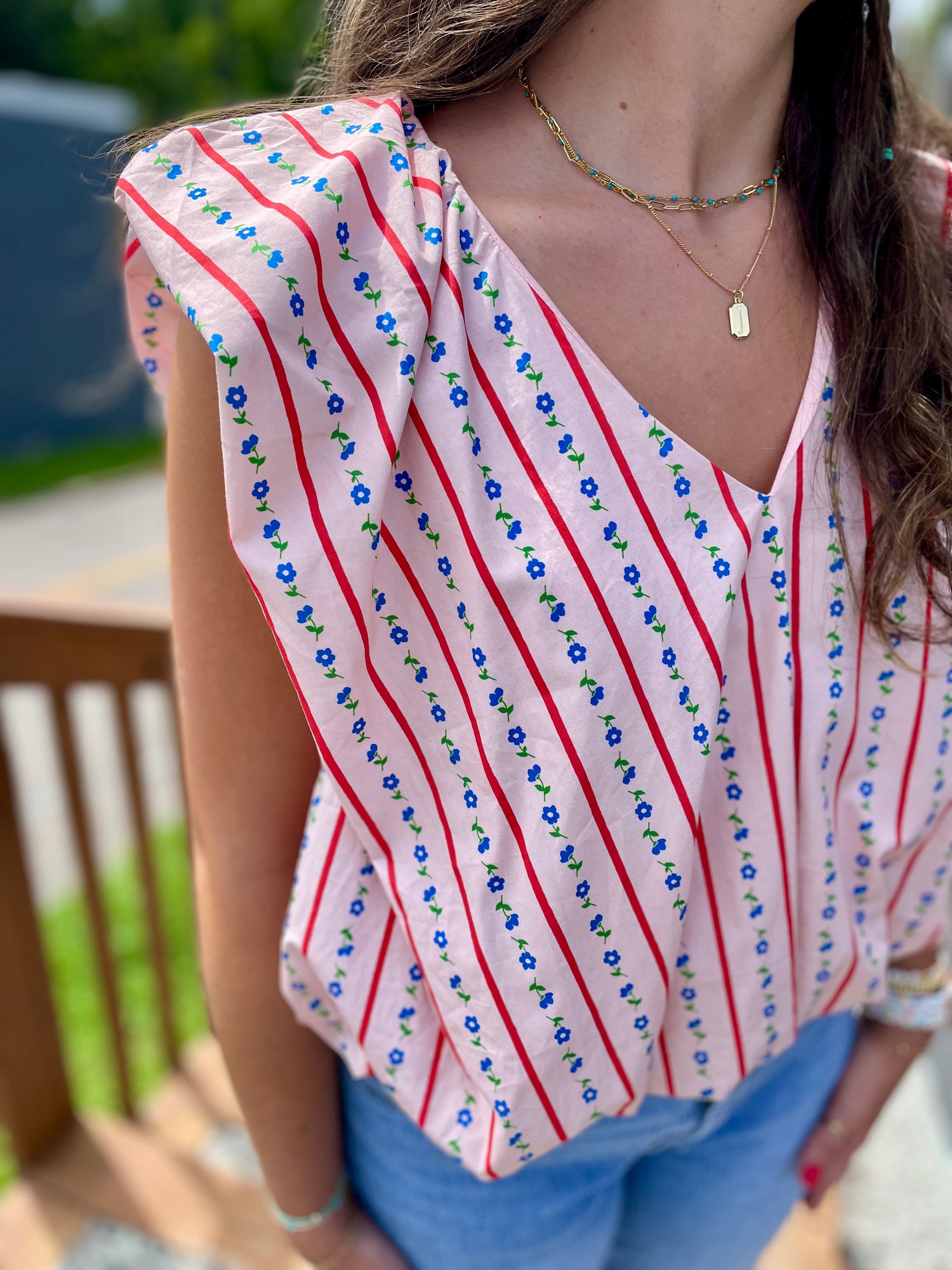 Floral Ditsy Stripe Bubble Top