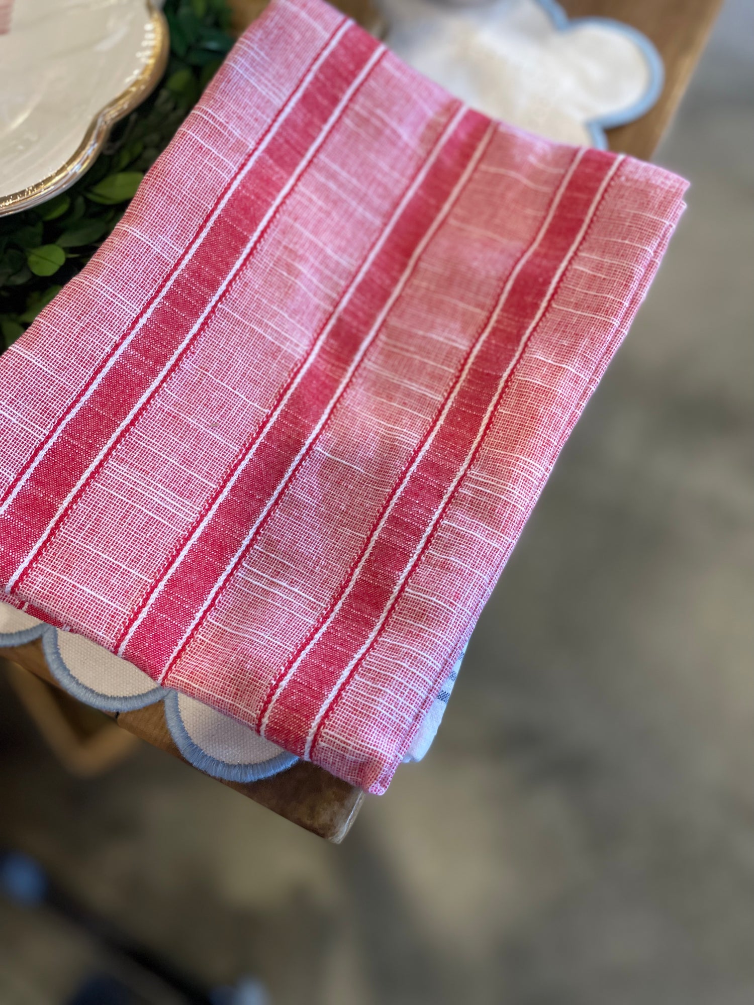 Red + White Stripe Dish Towel