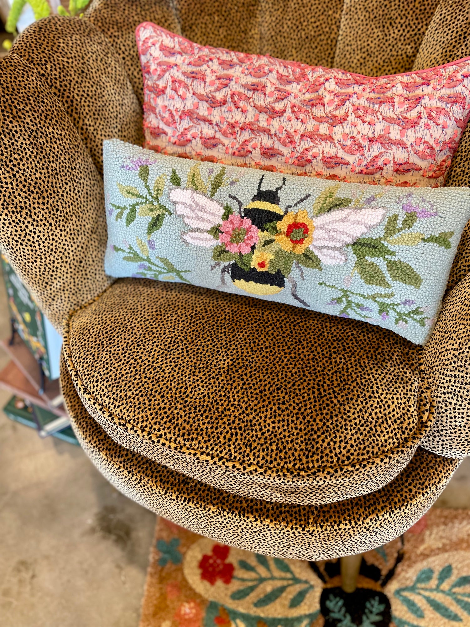 Floral Bee Hive Lumbar Pillow