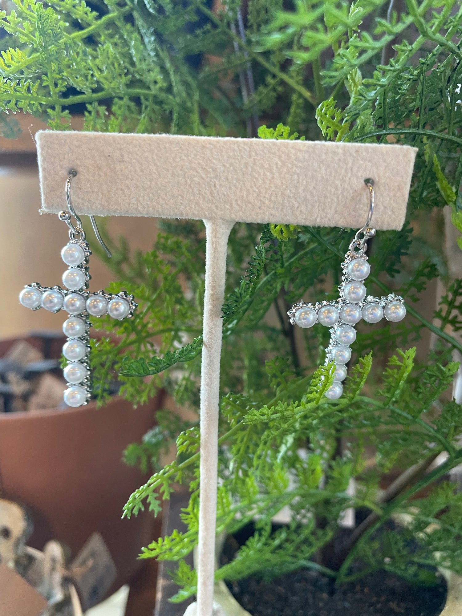 Pearl Cross Earrings