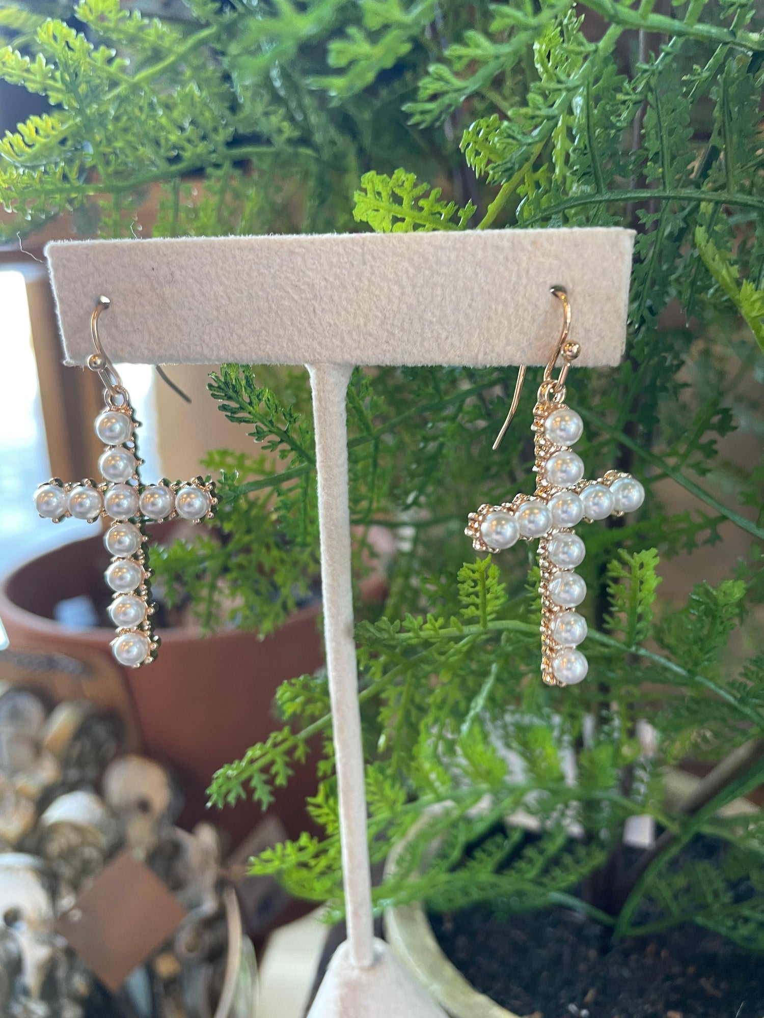 Pearl Cross Earrings
