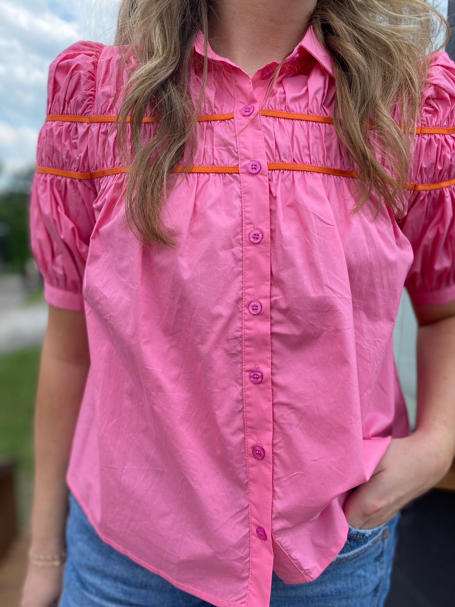 Trimmed Poplin Top