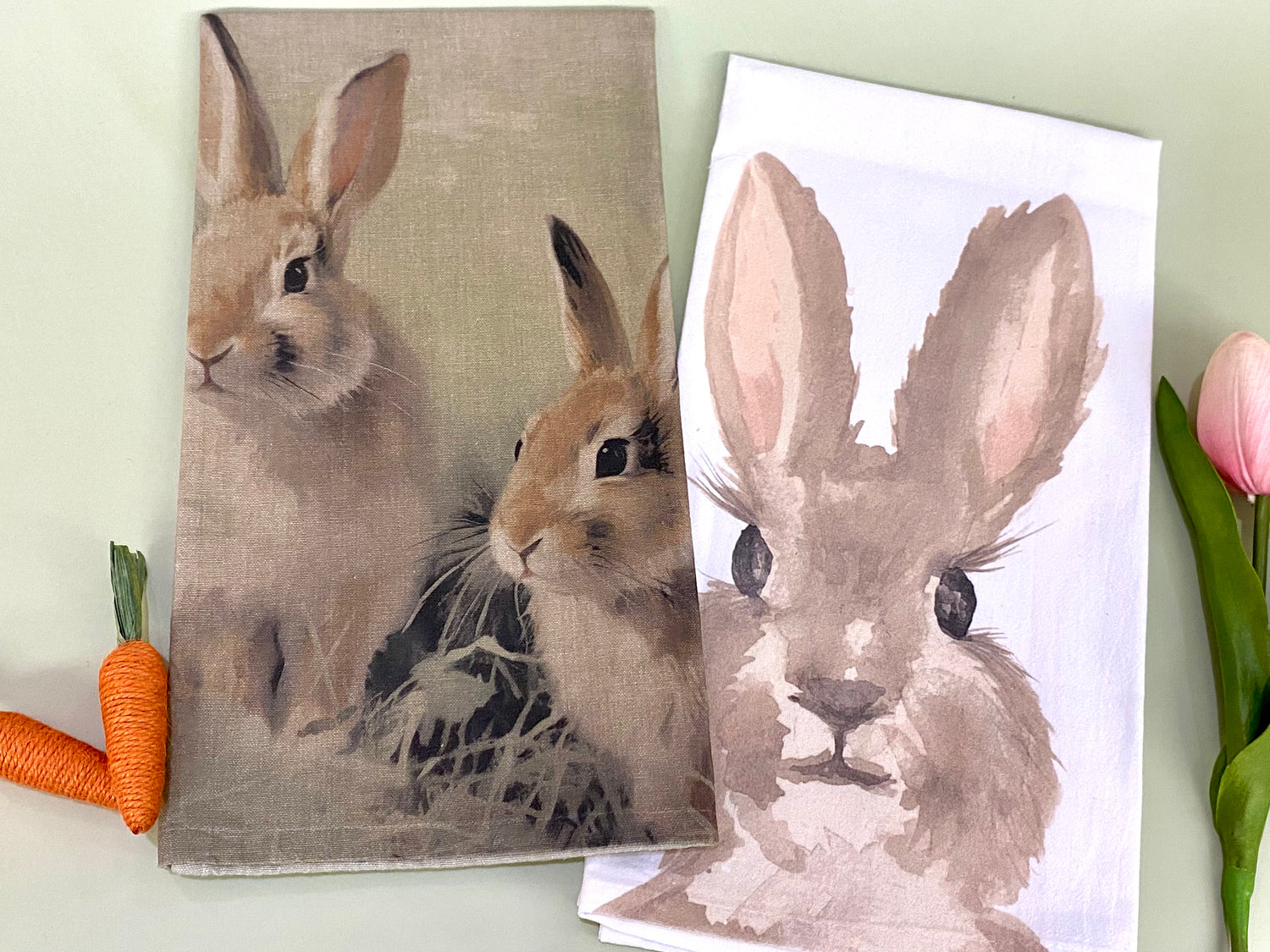 Watercolor Bunny Tea Towel