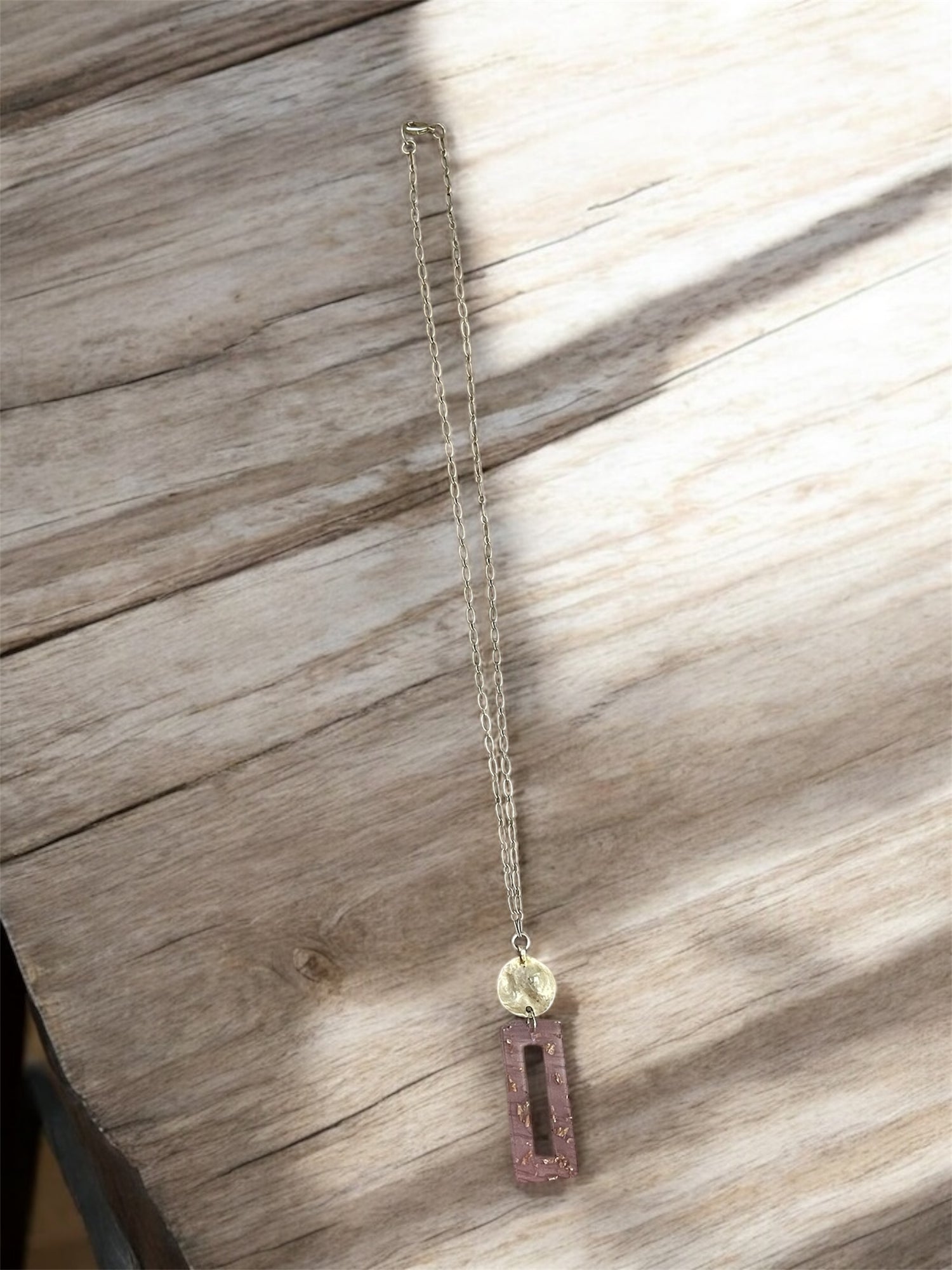 Kitzi Necklace Pink Rectangle Gold Flake