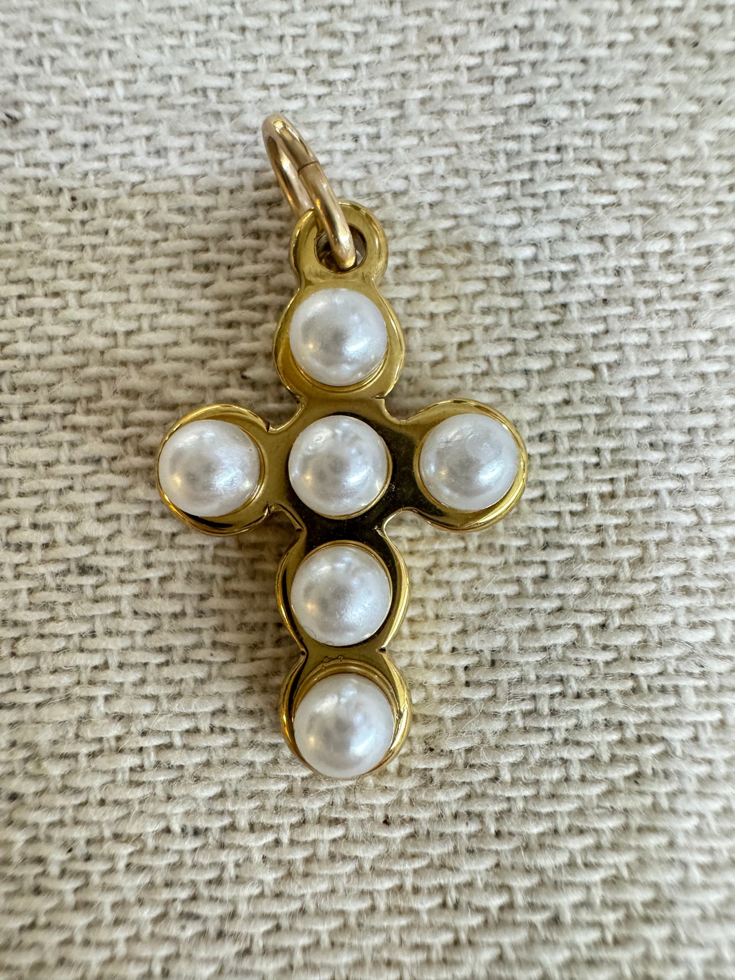 Gold Pearl Cross Charm