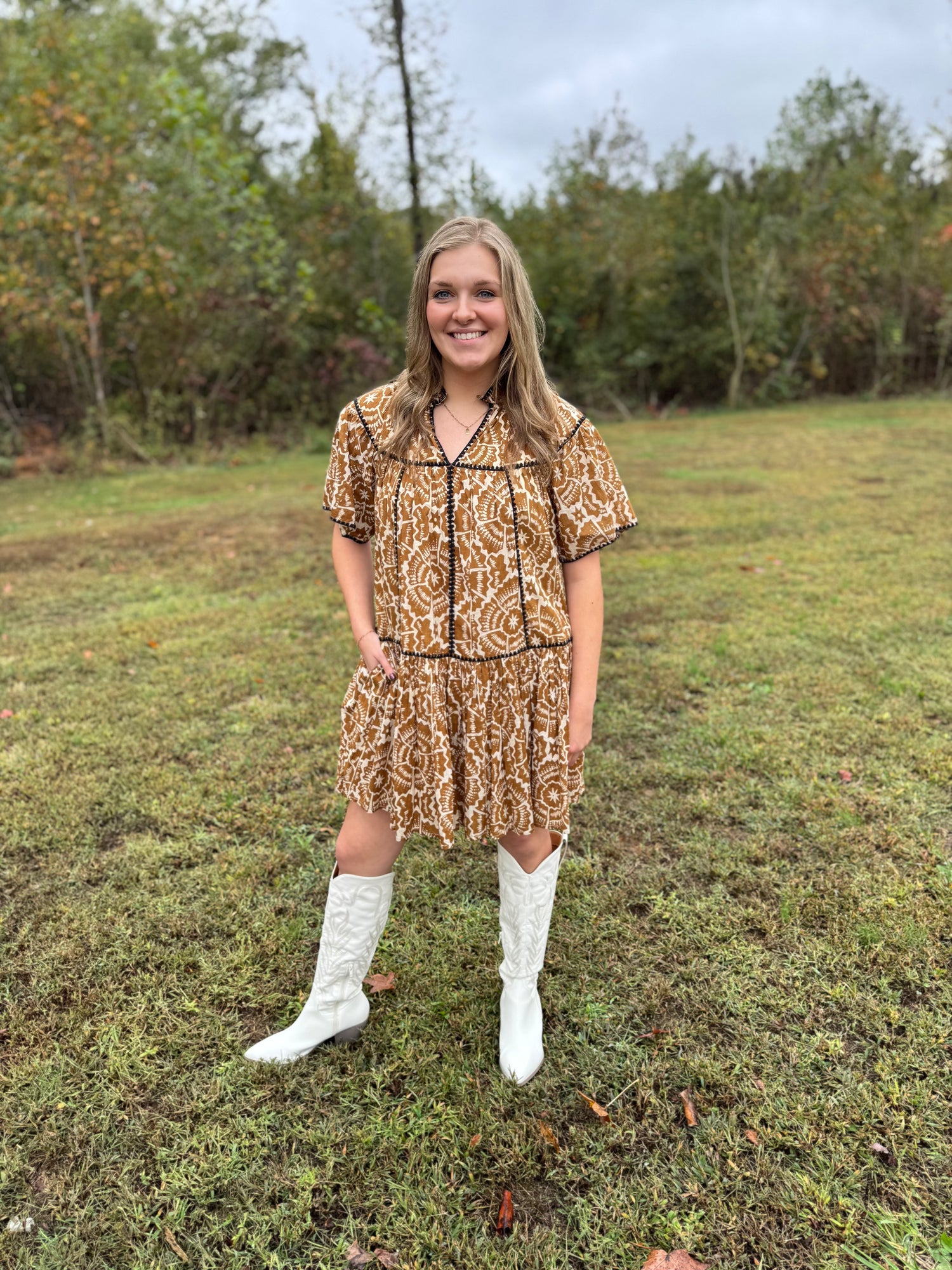 Shell Stitched Trim Dress