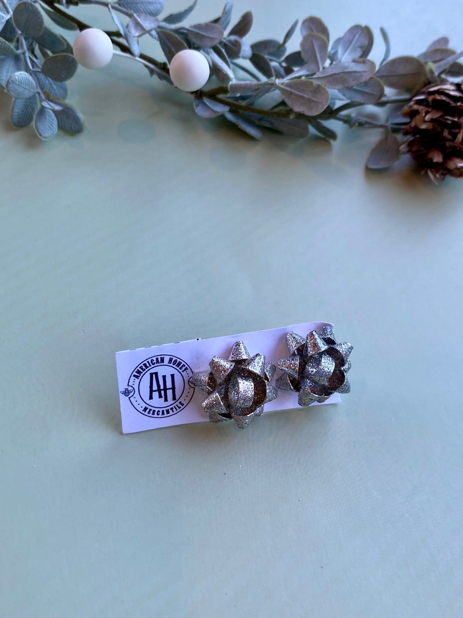 Glitter Christmas Bow Earring