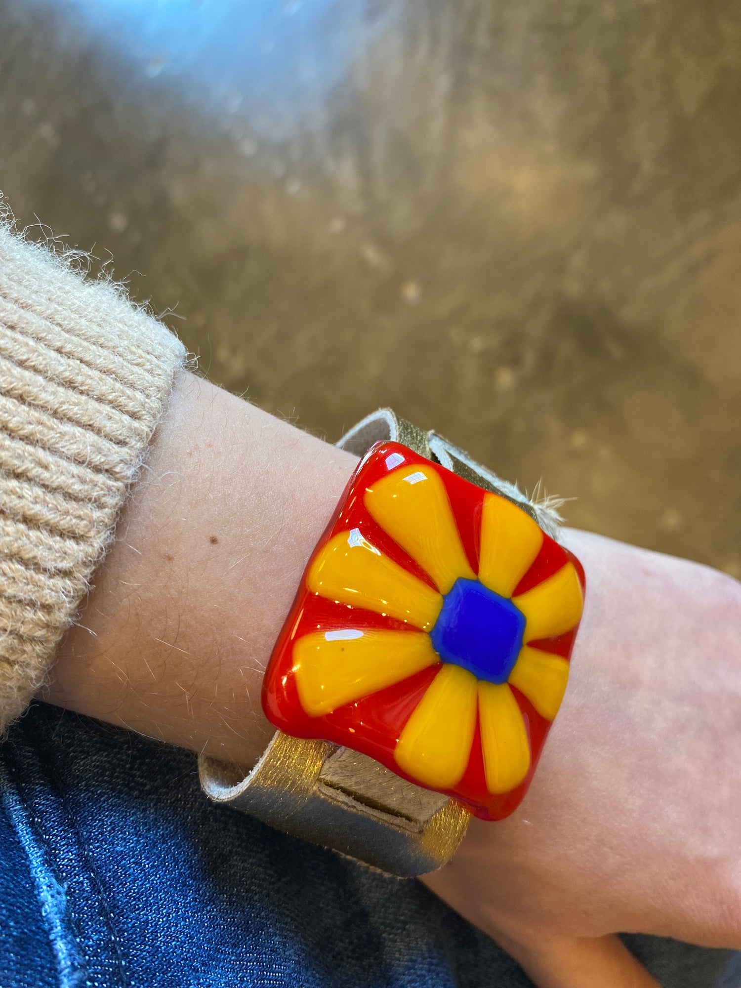 Leather Bracelet with Stone