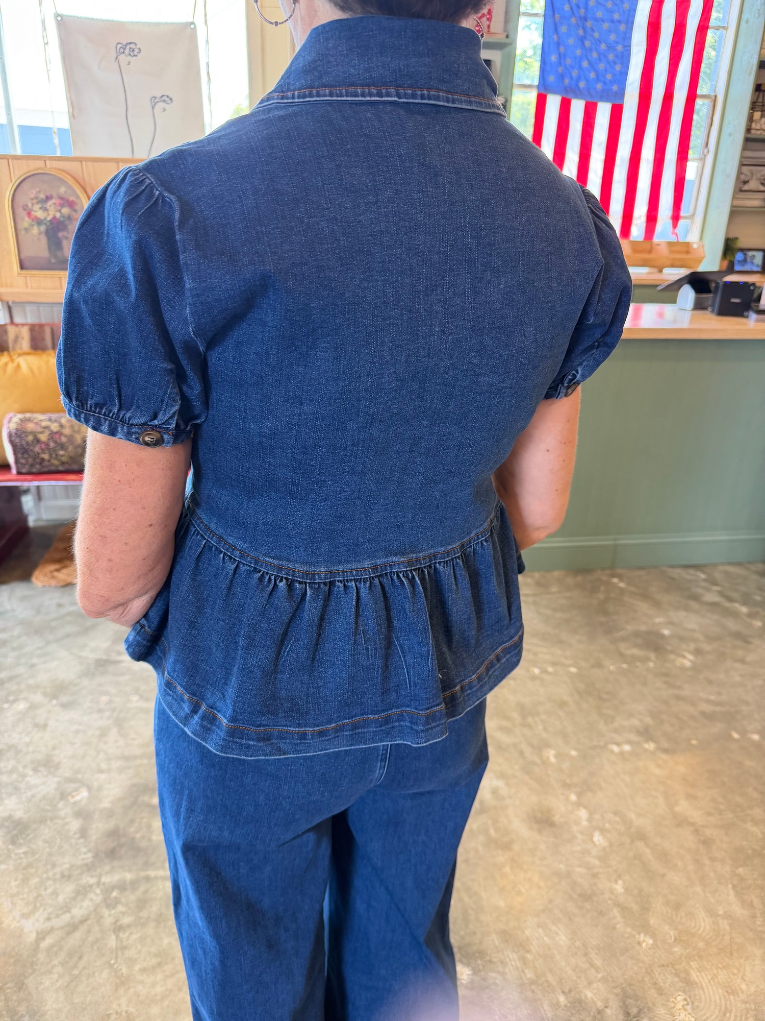 Denim Peplum Top