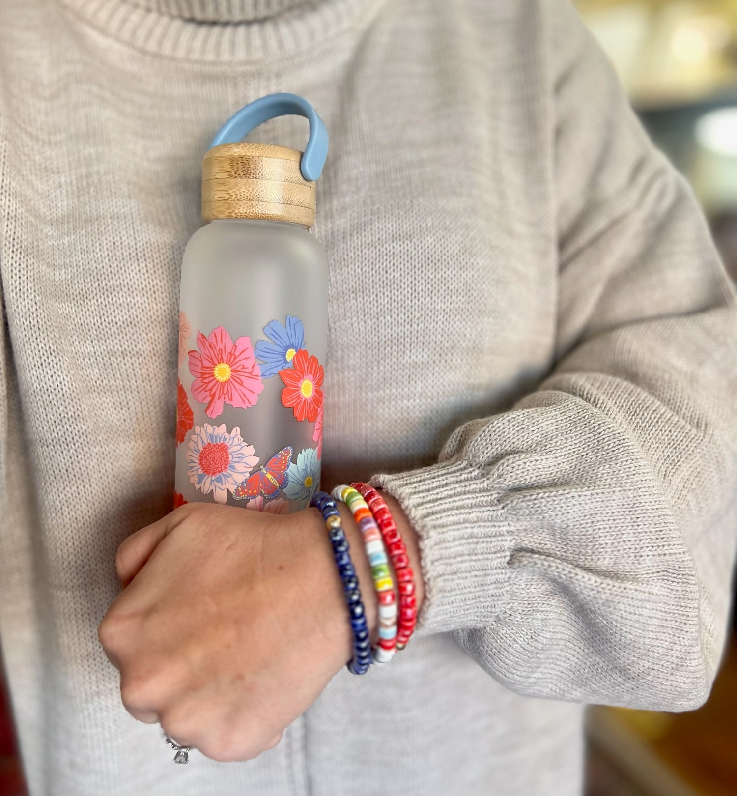 Butterfly Blossoms - Bamboo Lid Water Bottle