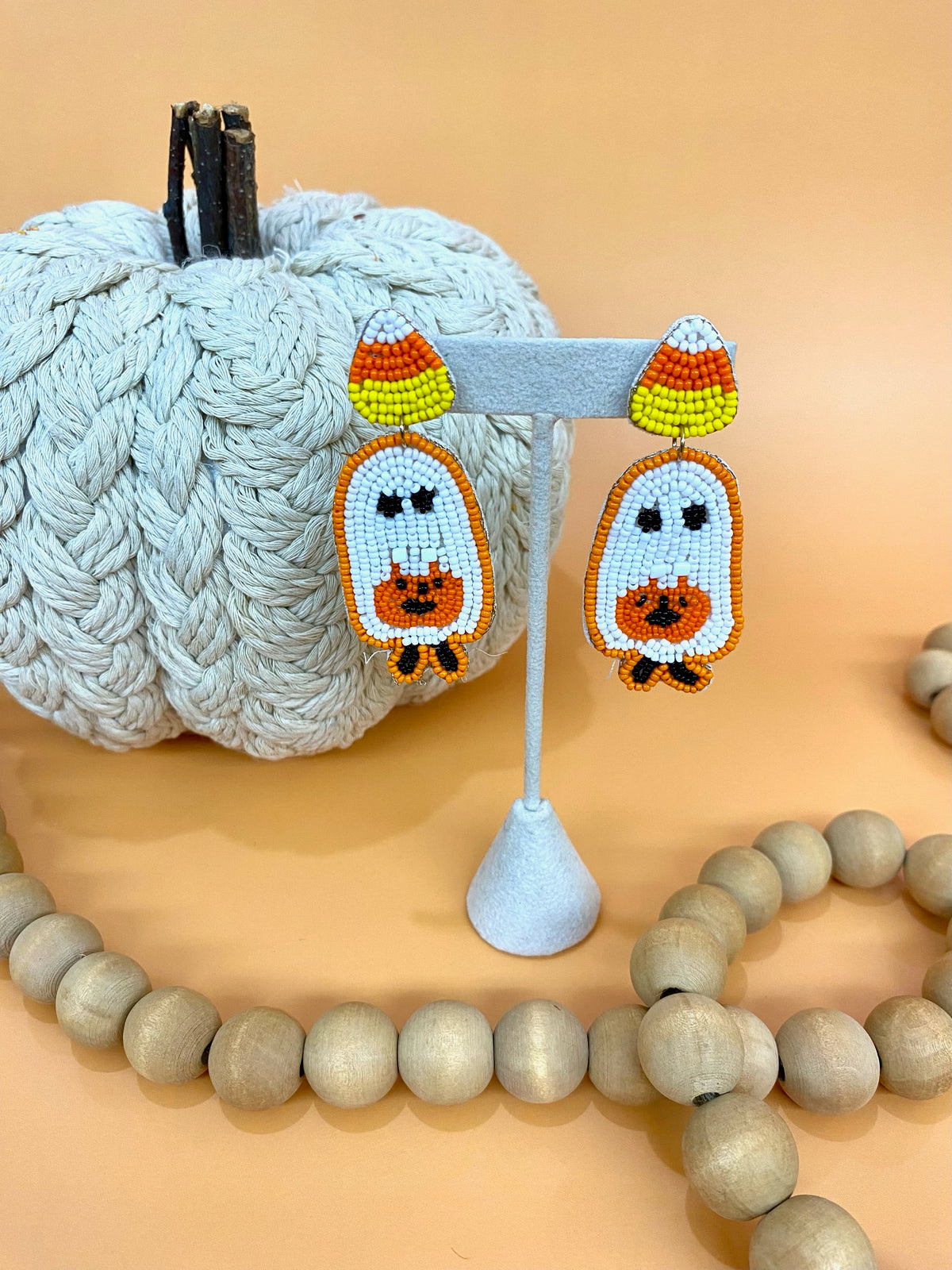 Candy Corn & Ghost Beaded Earring