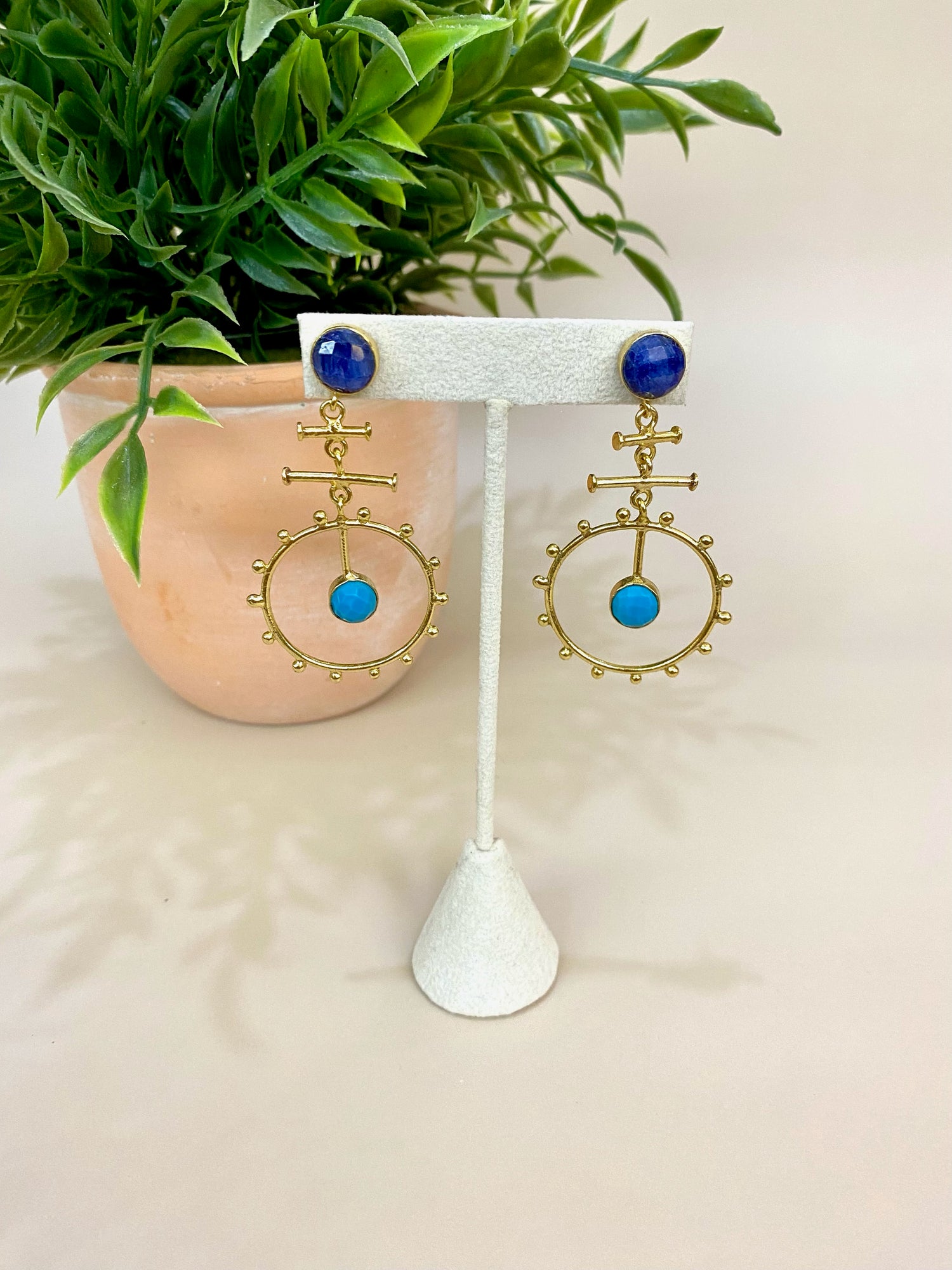 Elyssa Bass Sapphire Earring with Turquoise Spoke Hoops