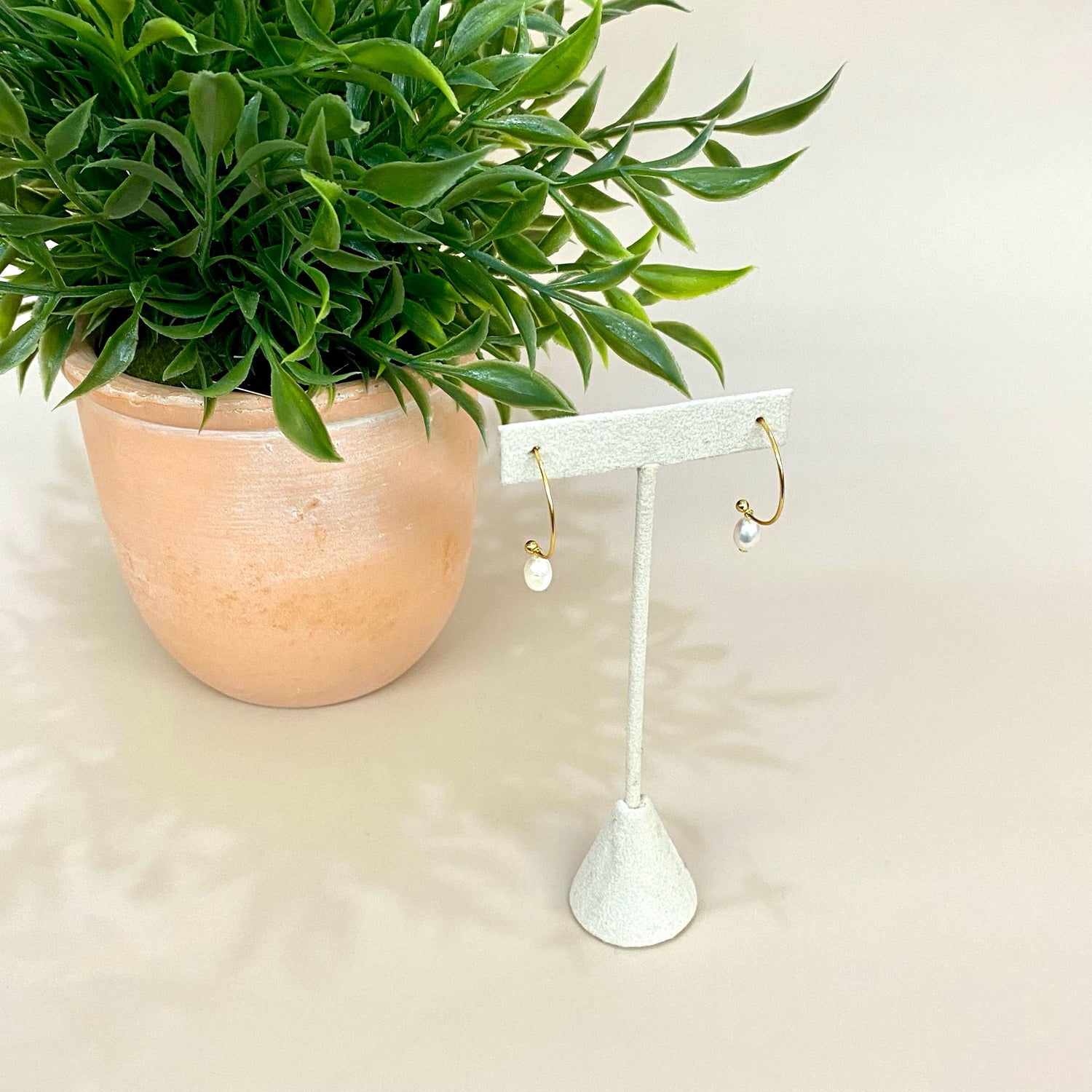 Elyssa Bass Hoop Earring with Dangle Pearl