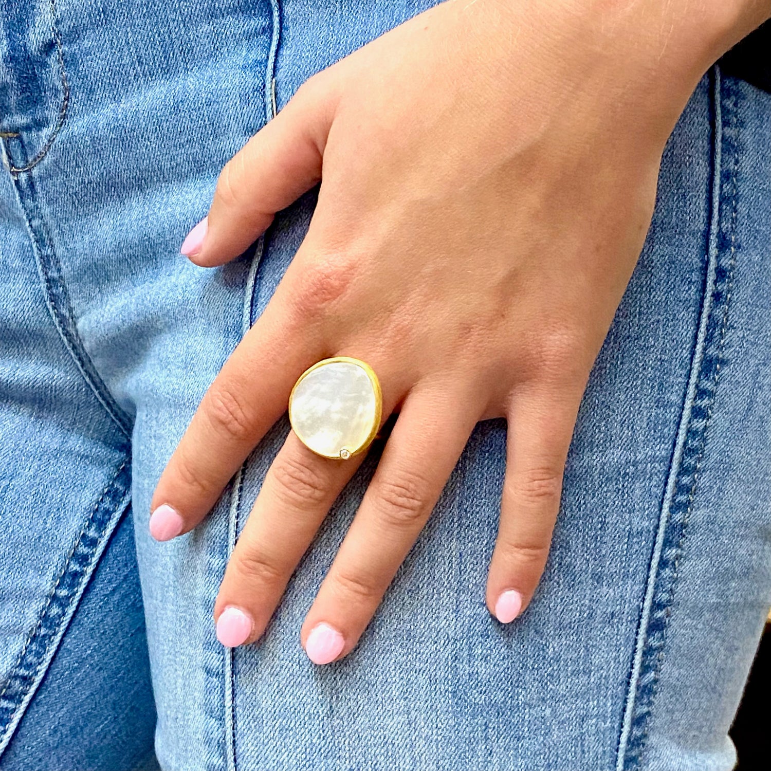 Elyssa Bass RIng Mother of Pearl Teardrop