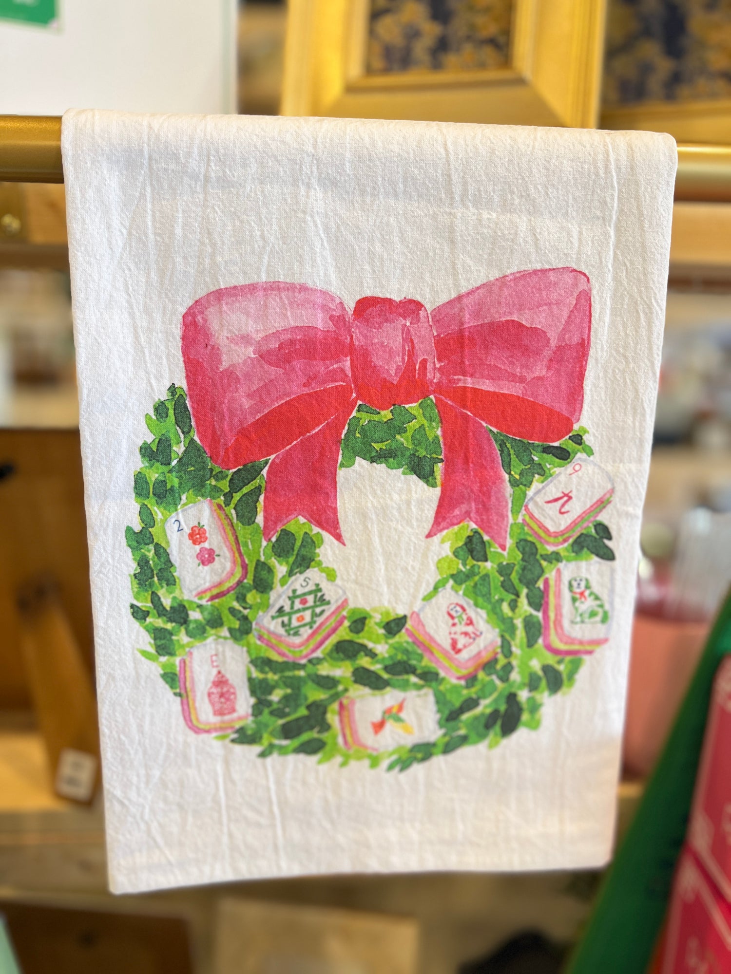 Mahjong Wreath Tea Towel