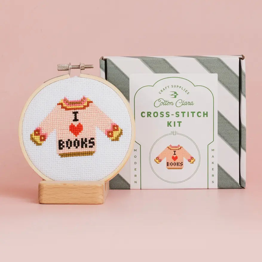 I Love Books Cross Stitch Kit for Beginners