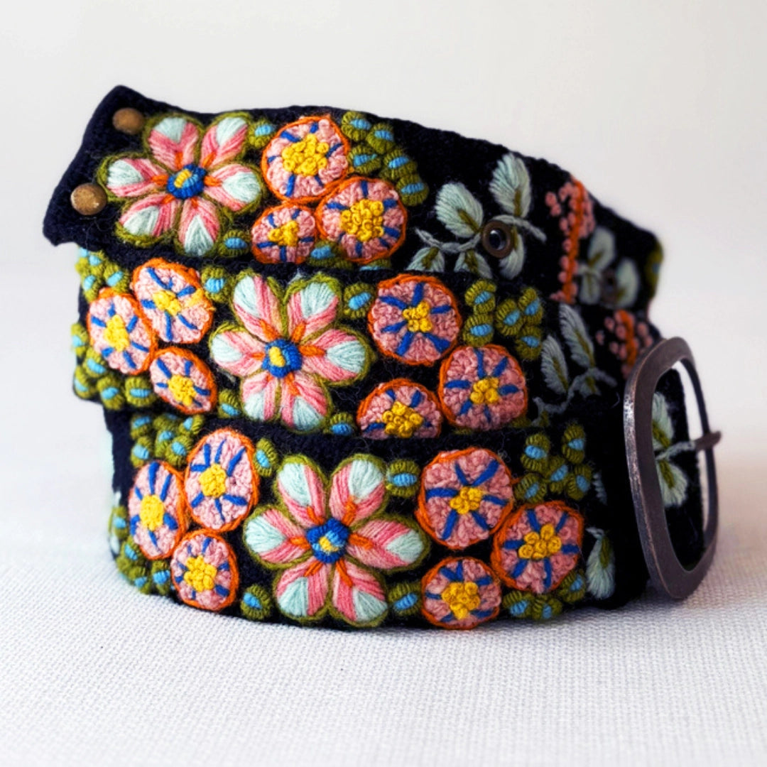 Southwest Walkabout Floral Embroidered Wool Belt