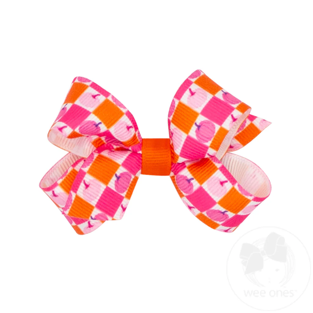 Pink Halloween Print Grosgrain Girls Hair Bow
