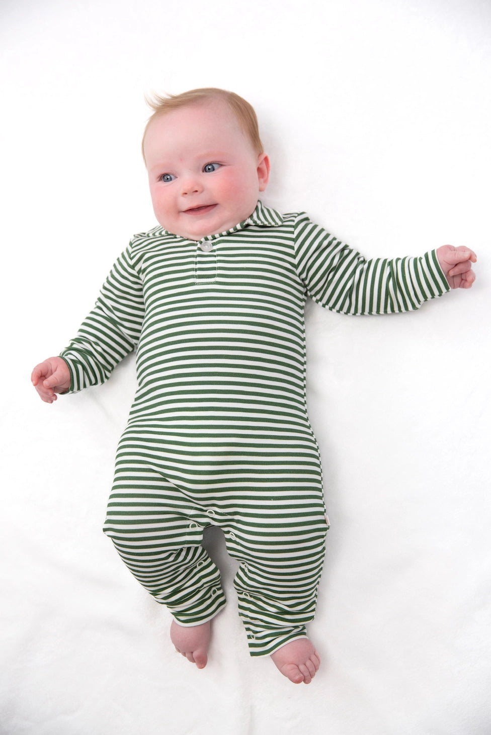 Green Stripes Sweatshirt Polo Romper