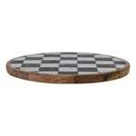 Mango Wood & Marble Check Lazy Susan, White, Black & Natural (Each One Will Vary)