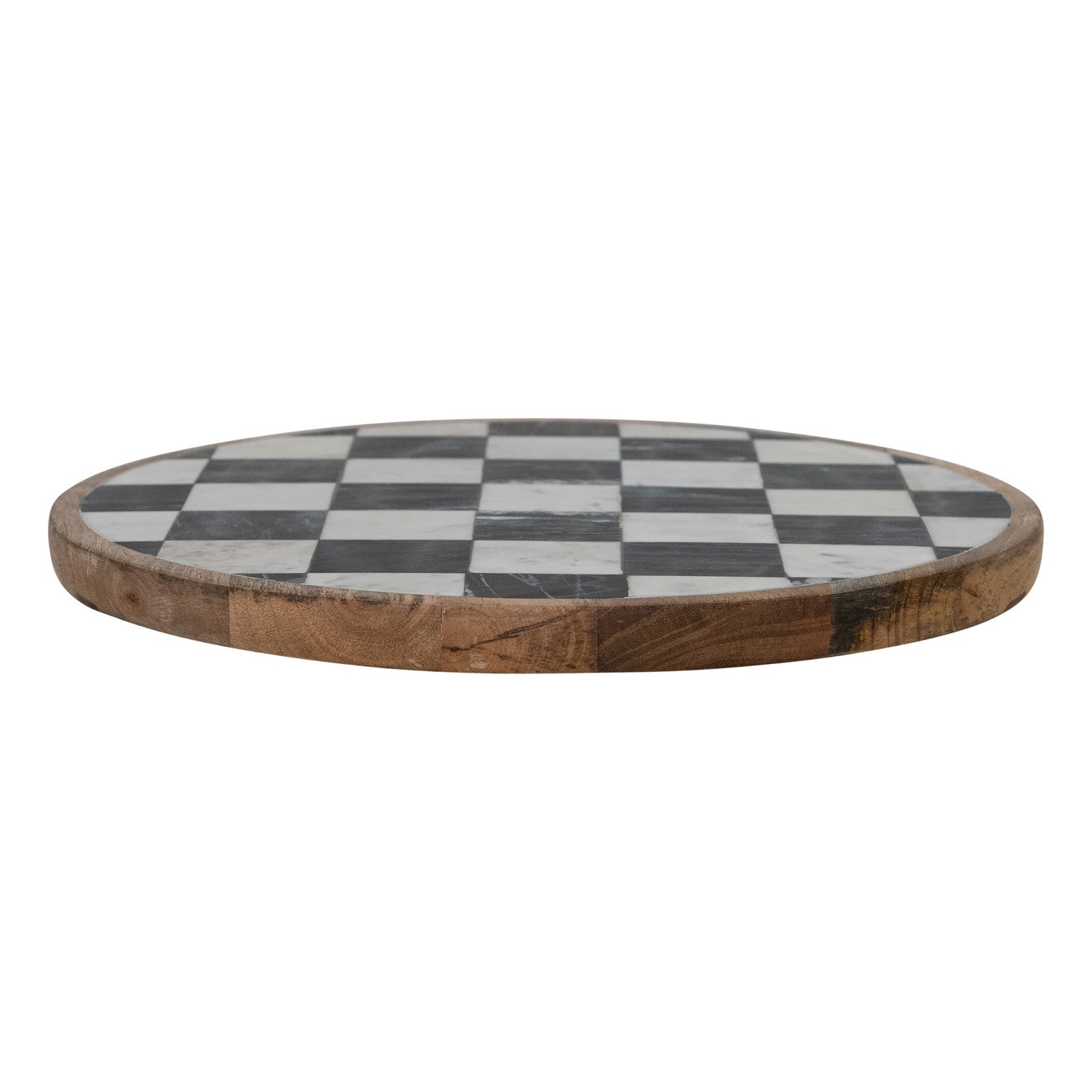 Mango Wood & Marble Check Lazy Susan, White, Black & Natural (Each One Will Vary)