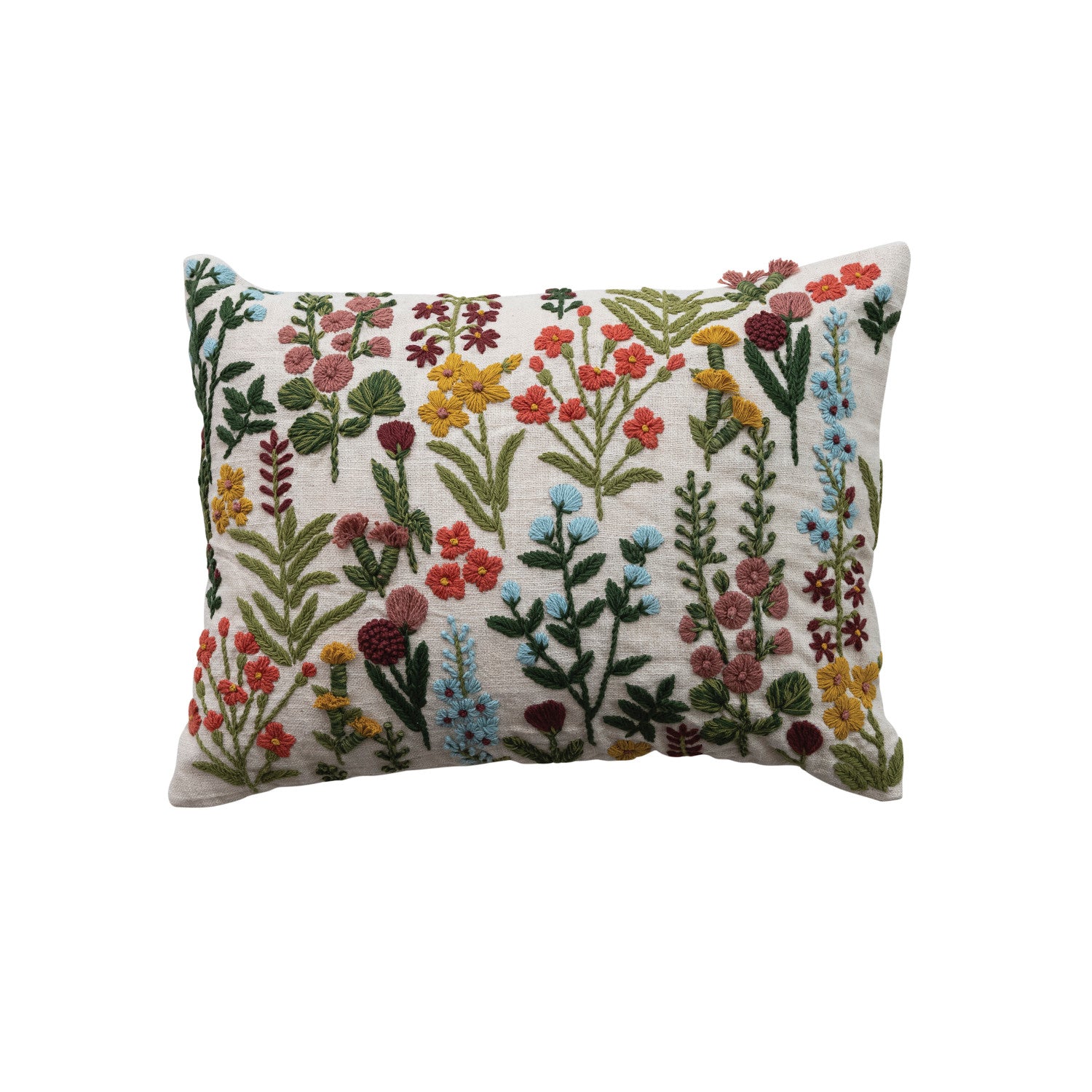 Embroidered Florals Lumbar Pillow