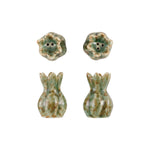 Stoneware Flower Shaped Salt & Pepper Shakers, Green, Set of 2 (Each One Will Vary)