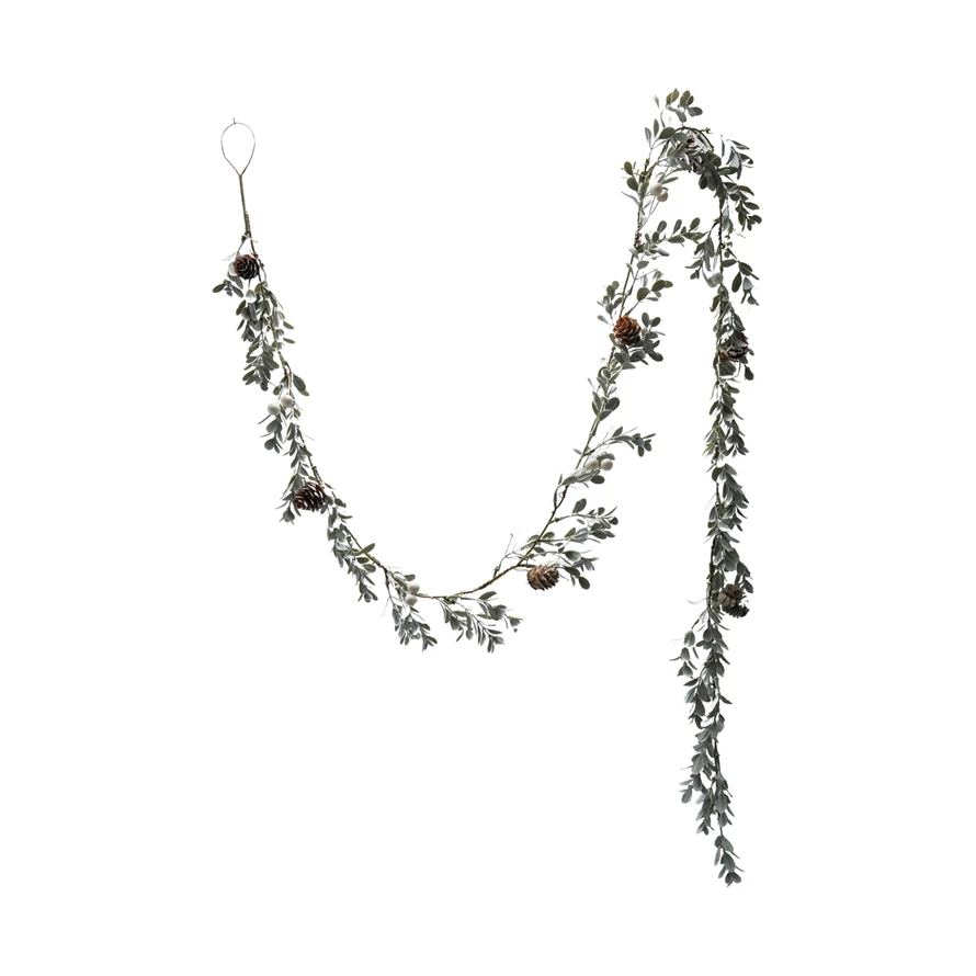 Boxwood Garland with Pinecones & White Berries